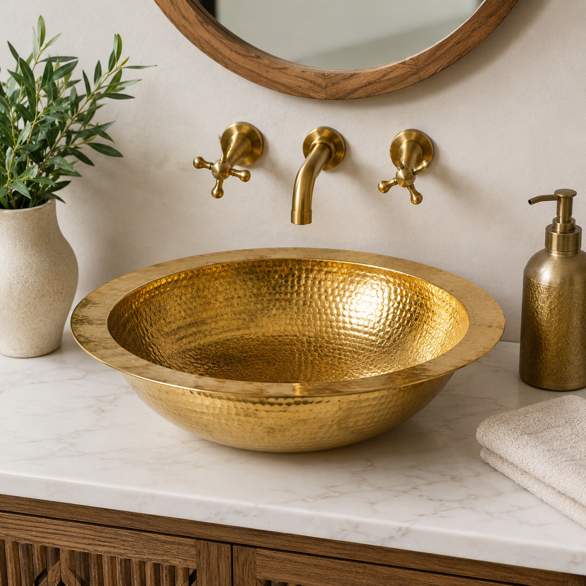 Handcrafted Moroccan Hammered Brass Vessel Sink