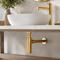Luxury Brushed Gold Bathroom Sink Bottle Trap & Pop-Up Drain Set – Modern Decorative Basin Waste Pipe Kit