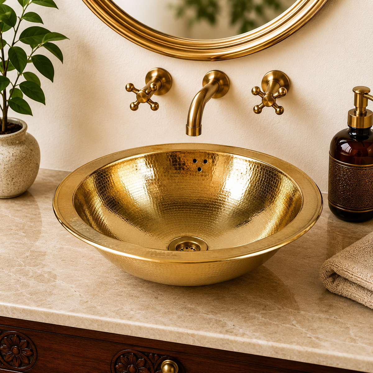 Handcrafted Moroccan Hammered Brass Vessel Sink