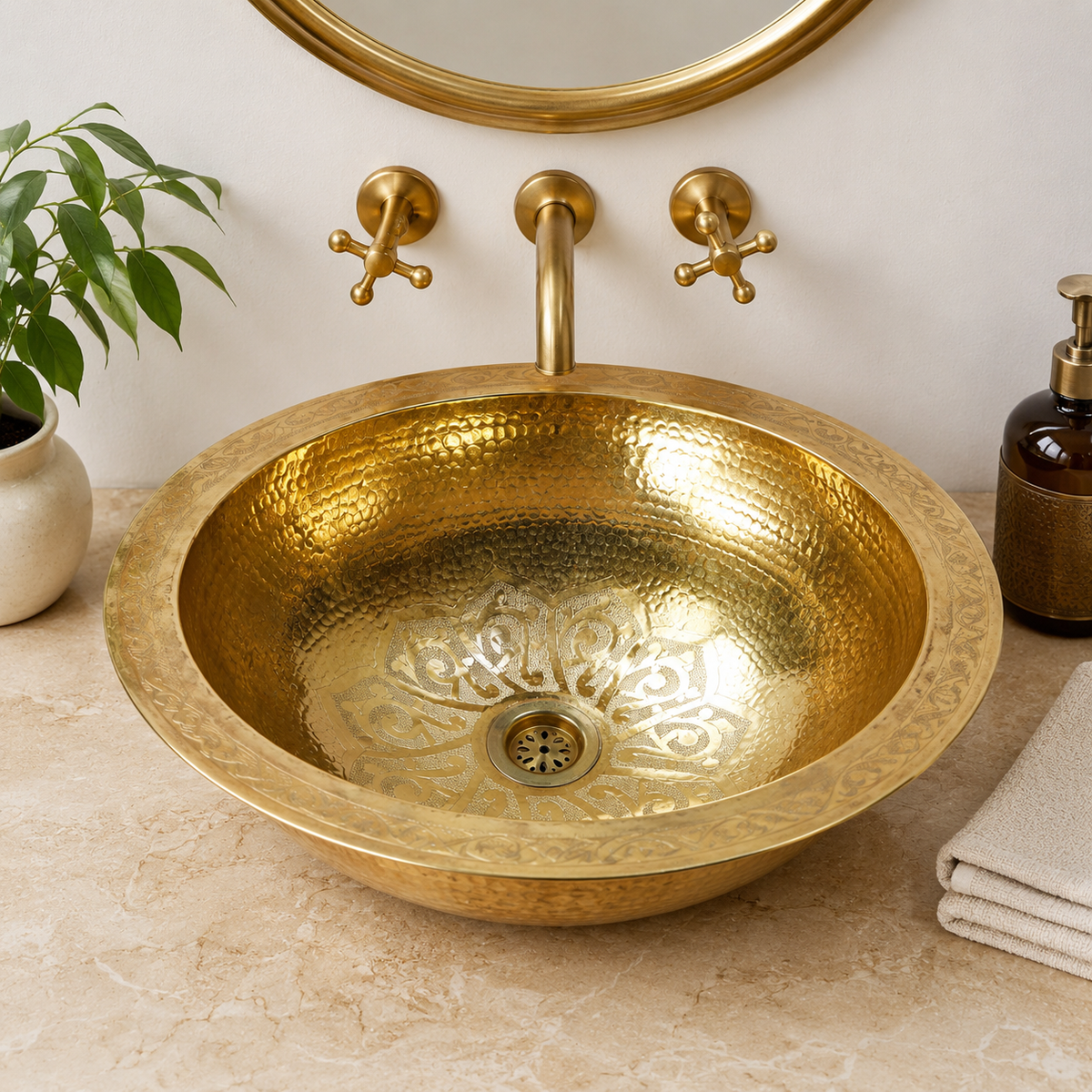 Handcrafted Moroccan Hammered Brass Vessel Sink