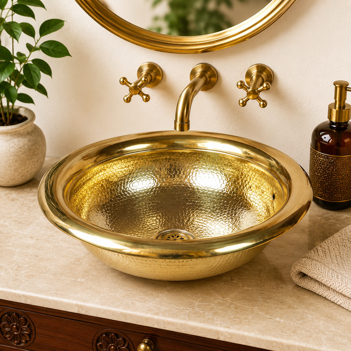 Handcrafted Moroccan Hammered Brass Vessel Sink