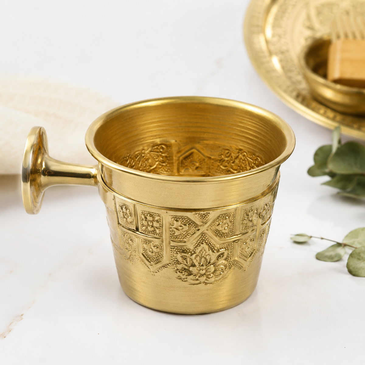 Handcrafted Moroccan Solid Brass Bath  Bowl with Handle