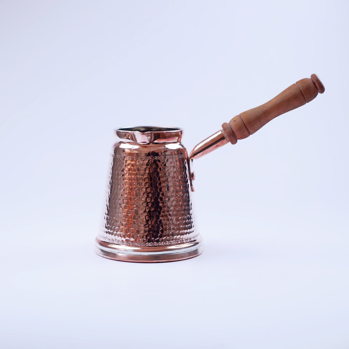 HandMade Hammered Copper Turkish Coffee Pot with Wooden Handle