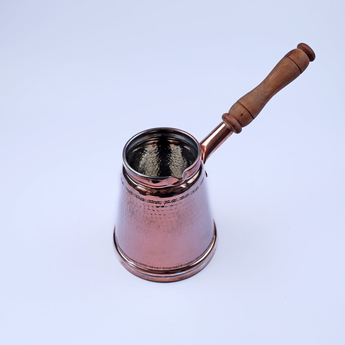 HandMade Hammered Copper Turkish Coffee Pot with Wooden Handle