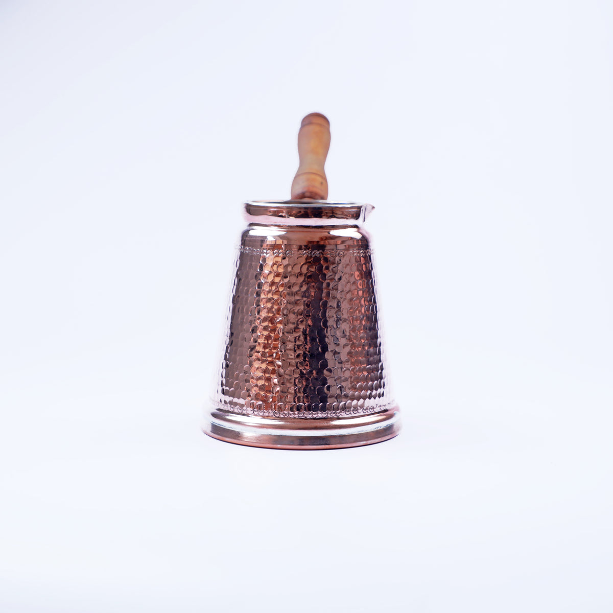 HandMade Hammered Copper Turkish Coffee Pot with Wooden Handle