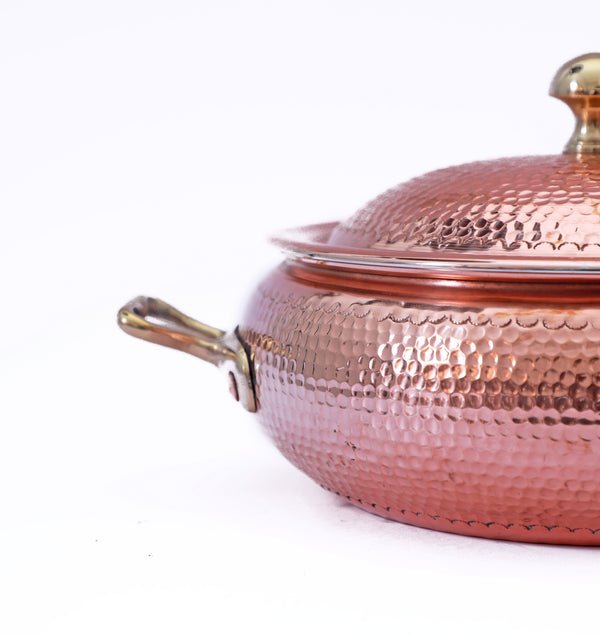 HandMade Hammered Copper Karahi Cooking Pot with Lid and Handles