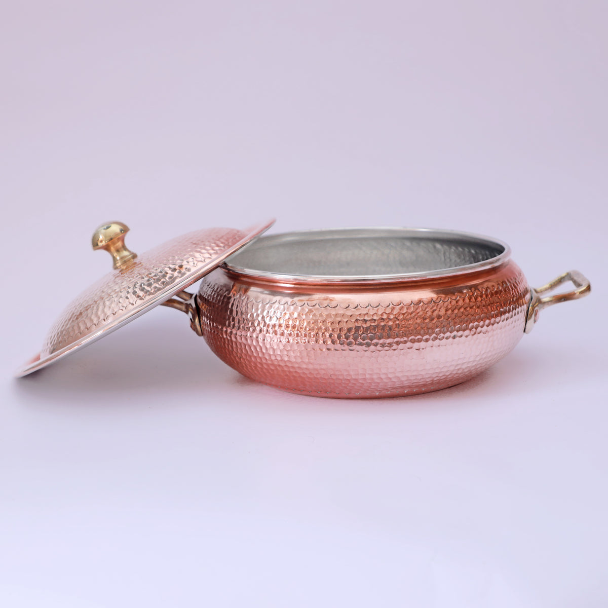 HandMade Hammered Copper Karahi Cooking Pot with Lid and Handles