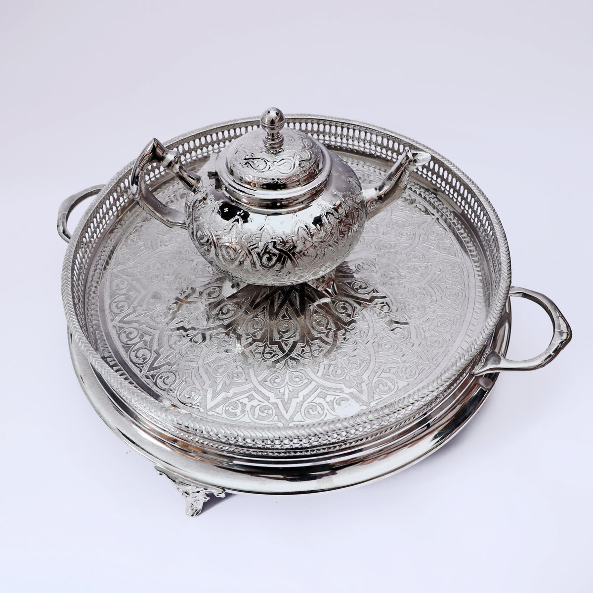 HandMade Silver Decorative Tea Set with Serving Tray