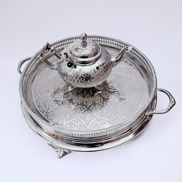 HandMade Silver Decorative Tea Set with Serving Tray