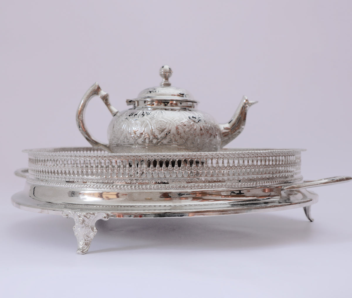 HandMade Silver Decorative Tea Set with Serving Tray