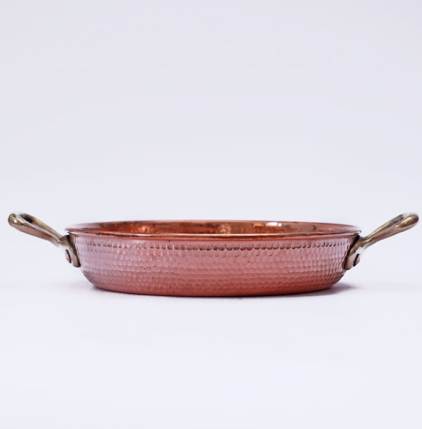HandMade Hammered Copper Paella Pan with Brass Handles