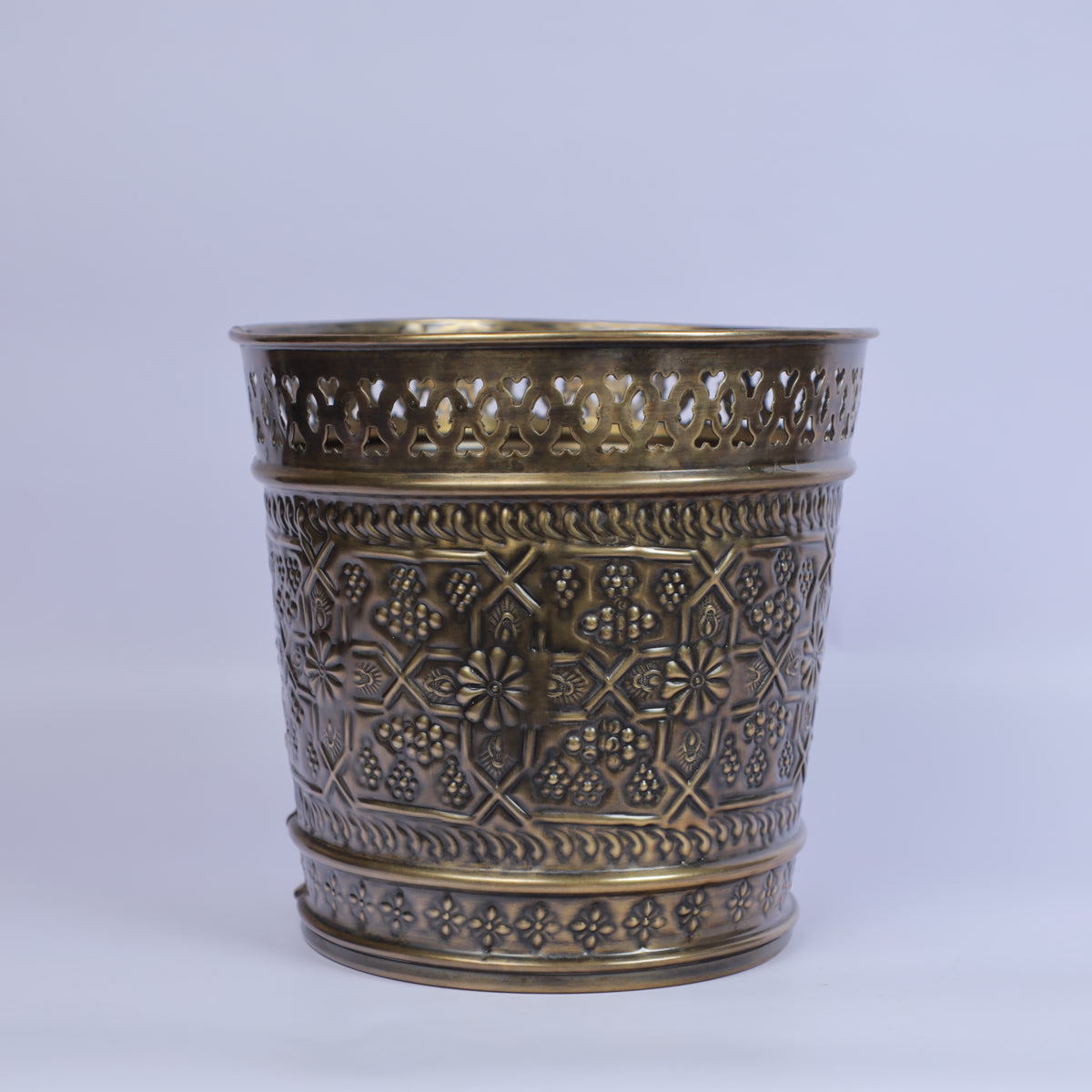 Handcrafted Engraved Metal Flower Pot with Moroccan Vintage