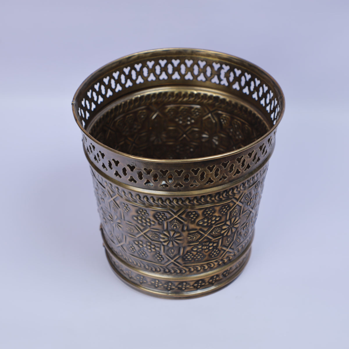 Handcrafted Engraved Metal Flower Pot with Moroccan Vintage