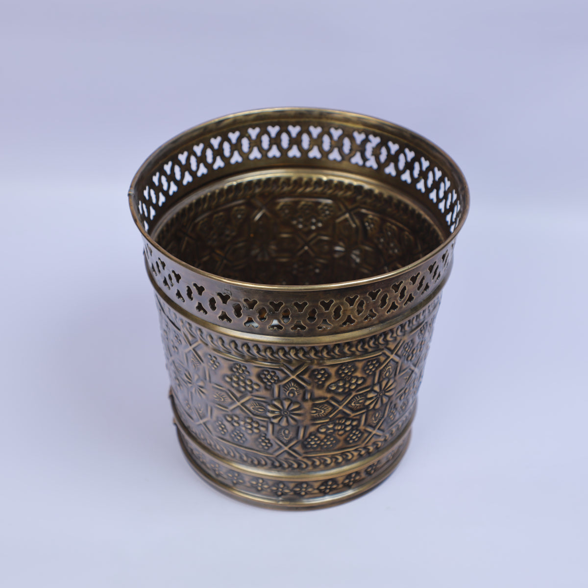 Handcrafted Engraved Metal Flower Pot with Moroccan Vintage