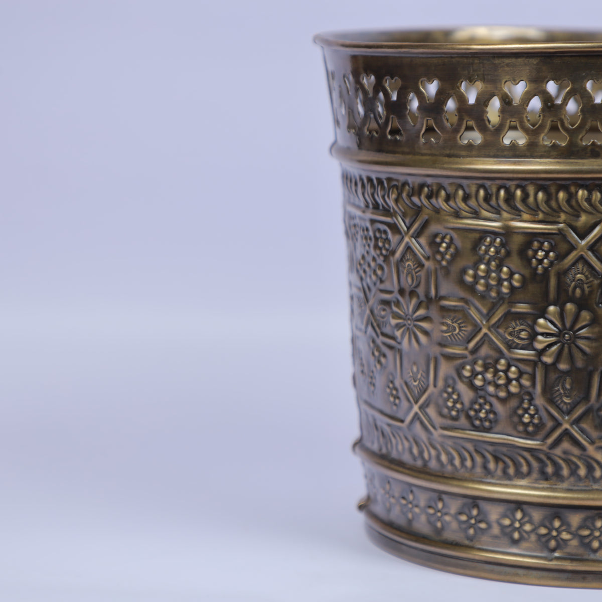 Handcrafted Engraved Metal Flower Pot with Moroccan Vintage