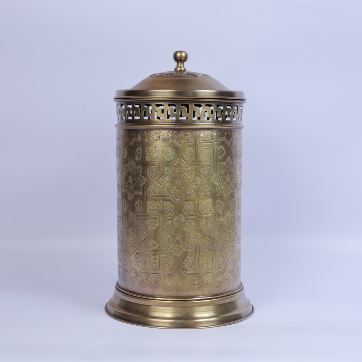 Handcrafted Engraved Metal Container with Vintage Moroccan Design