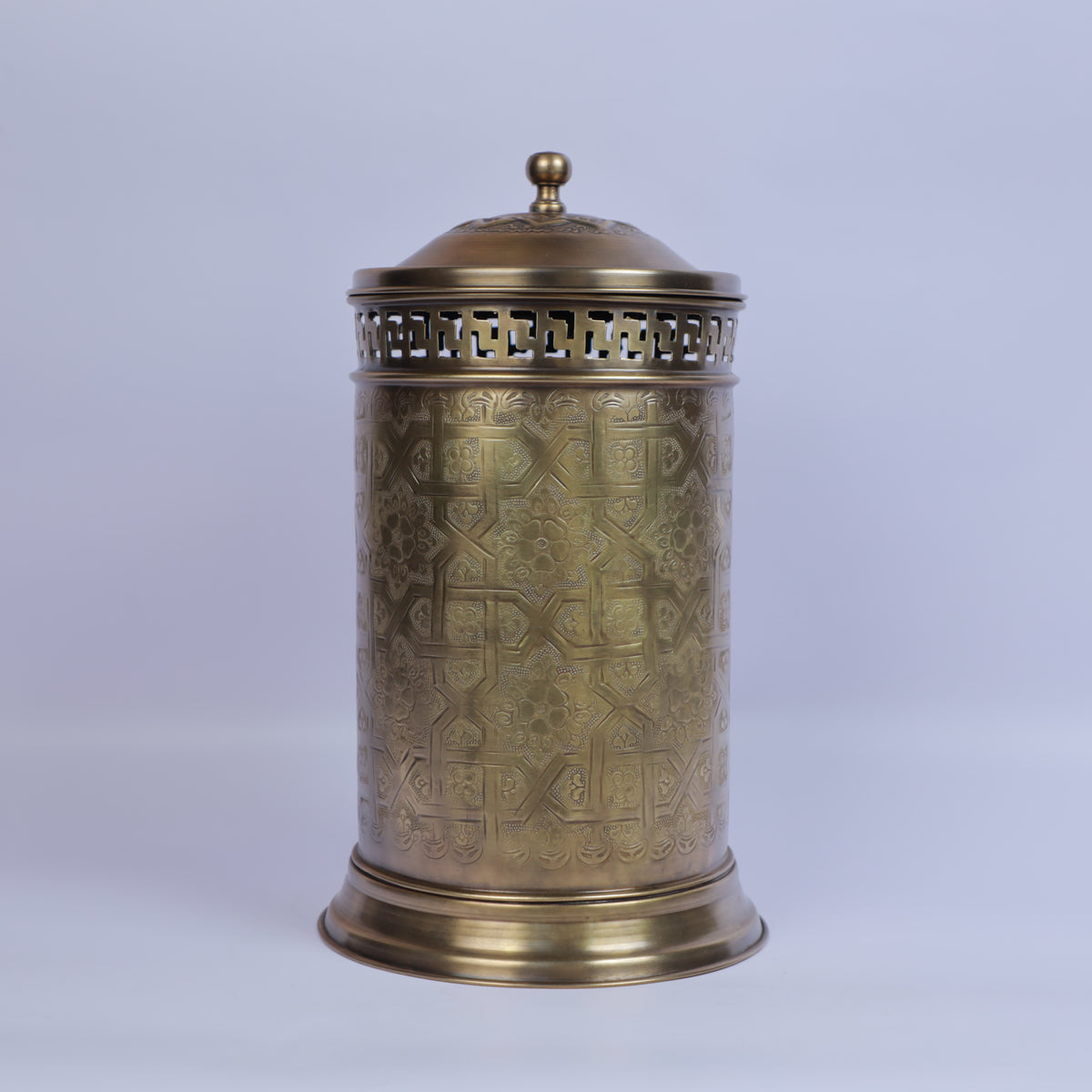 Handcrafted Engraved Metal Container with Vintage Moroccan Design