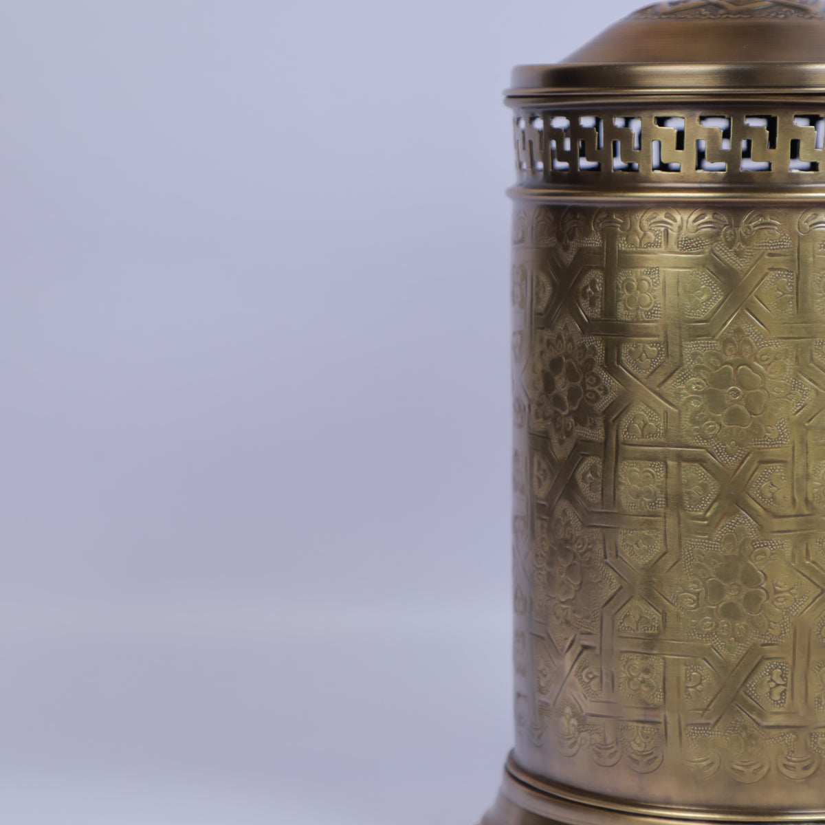 Handcrafted Engraved Metal Container with Vintage Moroccan Design