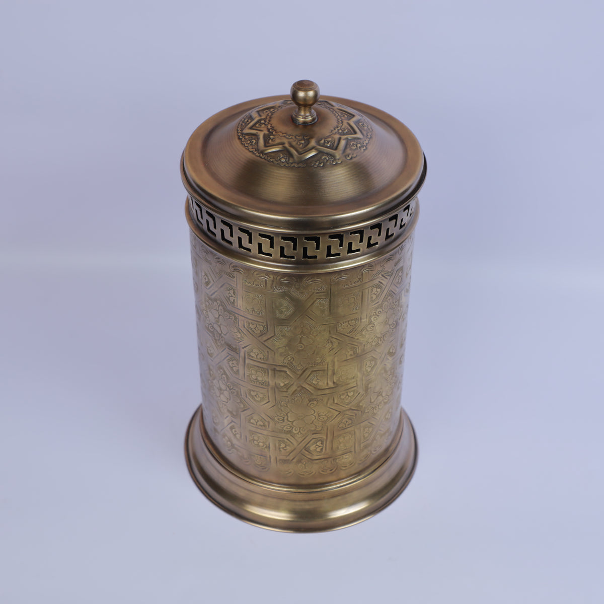 Handcrafted Engraved Metal Container with Vintage Moroccan Design