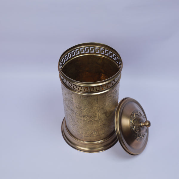 Handcrafted Engraved Metal Container with Vintage Moroccan Design