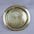 Handcrafted Moroccan Brass Serving Tray – Large Round Engraved Decorative Tea Tray with Traditional Geometric Pattern