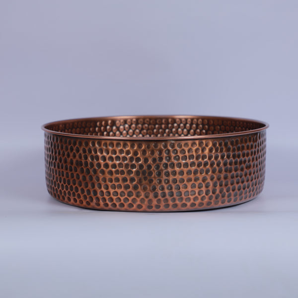 Handcrafted Hammered Copper Vessel Sink – Round Bathroom Basin in Antique Copper Finish | Artisan Countertop Vanity Sink