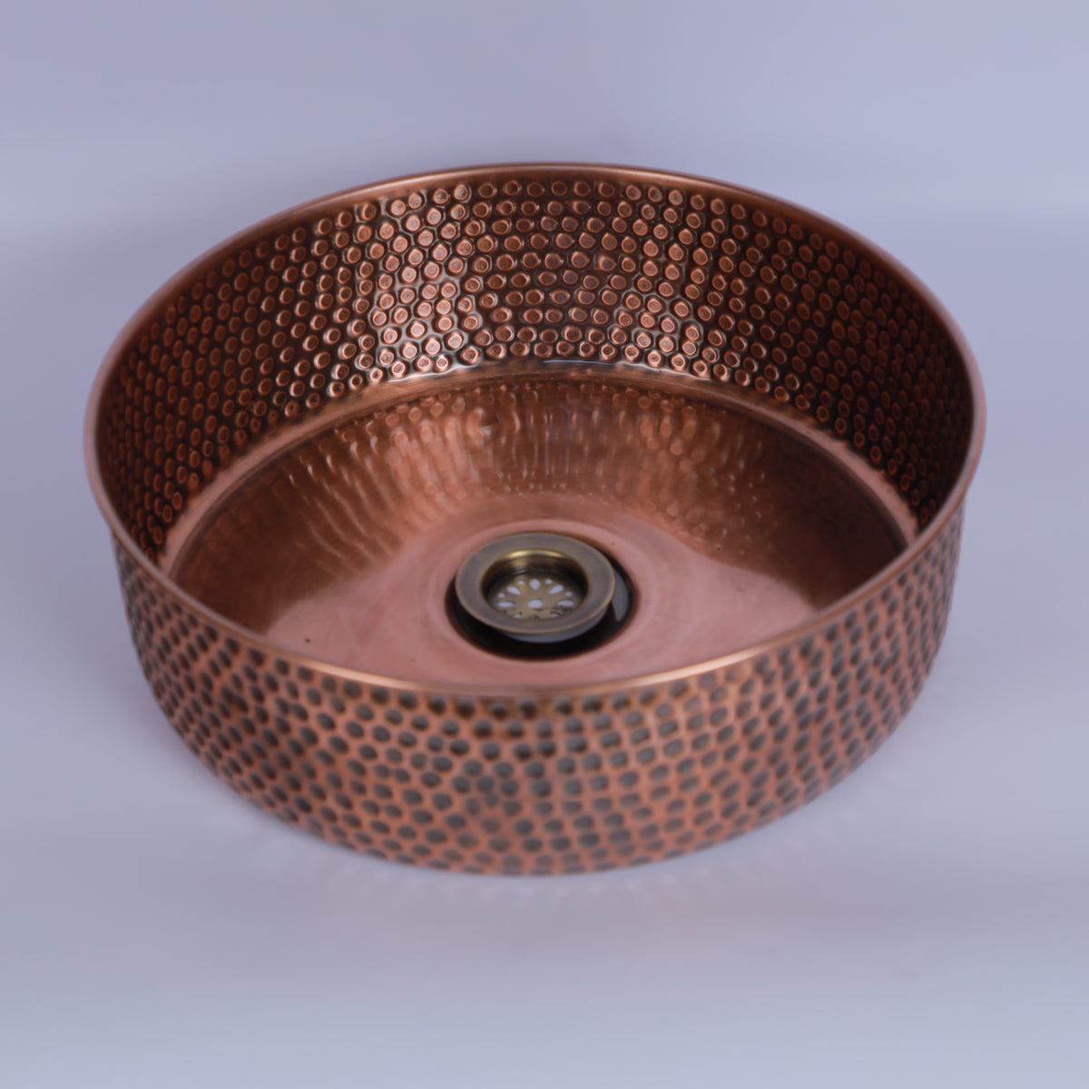 Handcrafted Hammered Copper Vessel Sink – Round Bathroom Basin in Antique Copper Finish | Artisan Countertop Vanity Sink