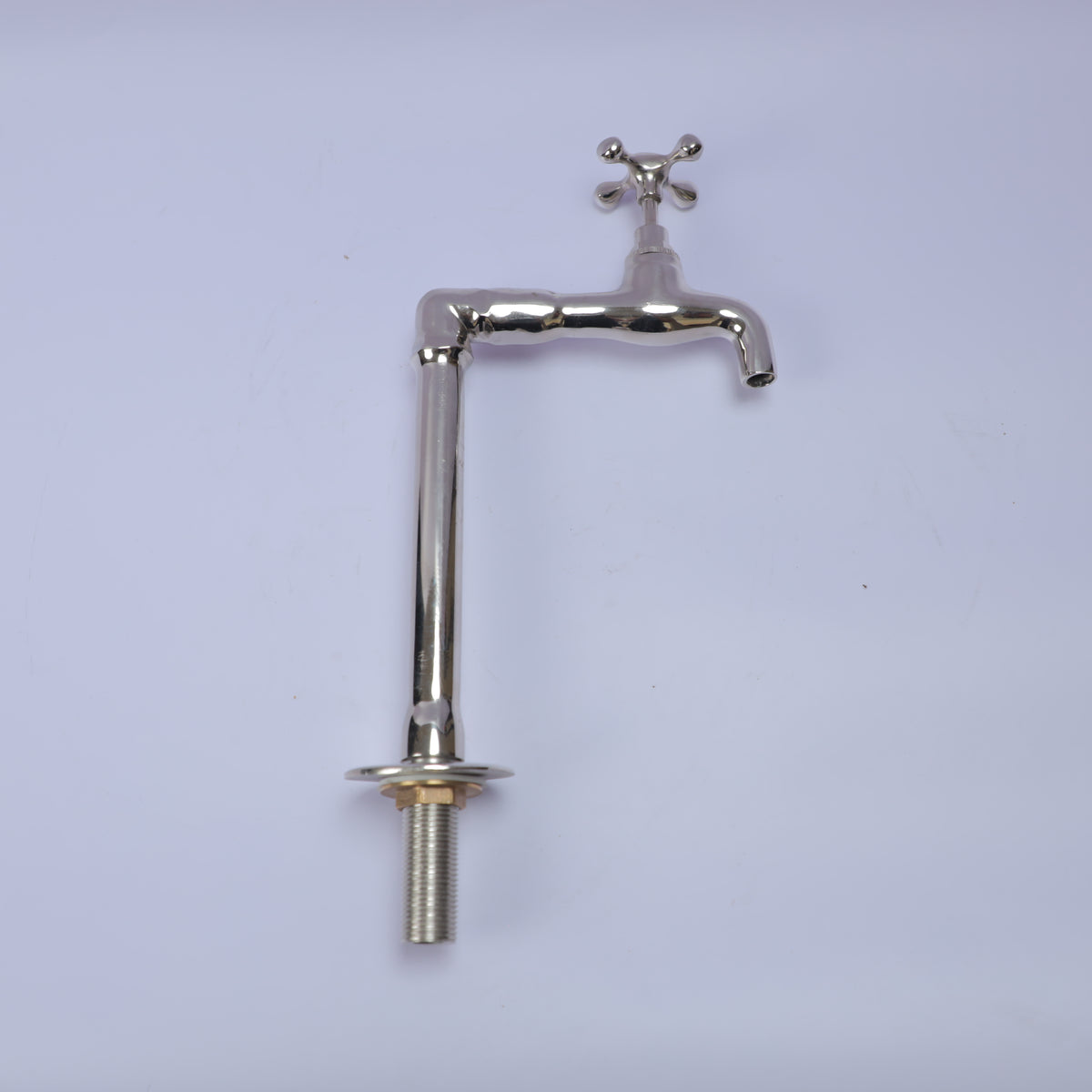 Handcrafted Polished Nickel Bridge Bathroom Faucet – Single Handle Deck Mount Sink Tap with Cross Handle