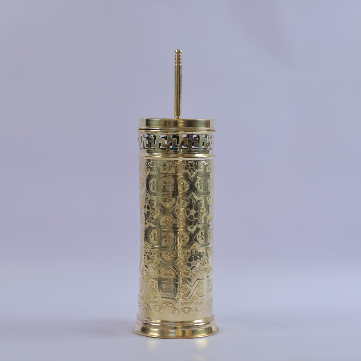 Handcrafted Brass Toilet Brush Holder Set – Luxury Bathroom Cleaning Brush with Decorative Engraved Brass Canister