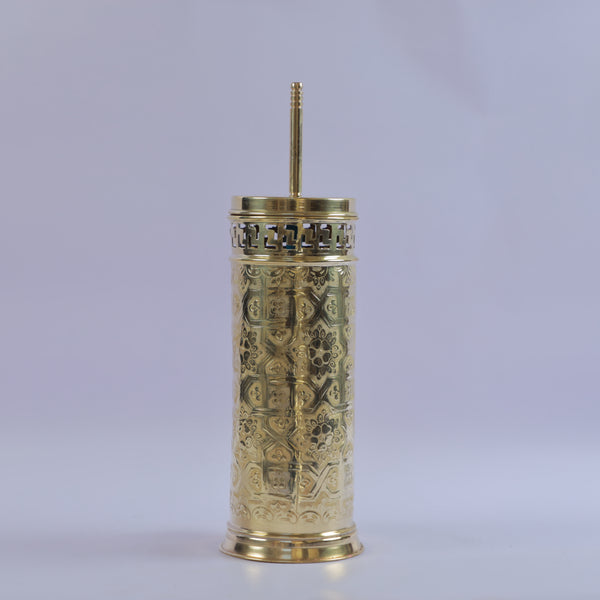 Handcrafted Brass Toilet Brush Holder Set – Luxury Bathroom Cleaning Brush with Decorative Engraved Brass Canister