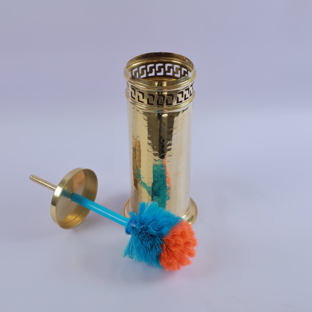 Handcrafted Hammered Brass Toilet Brush Holder Set