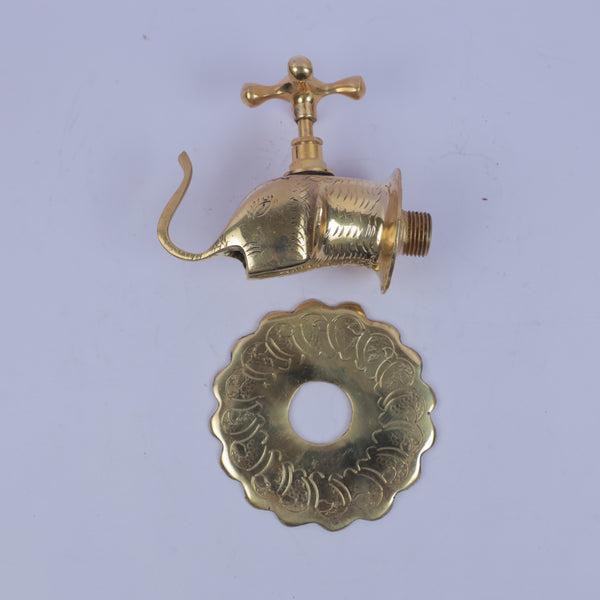 Handcrafted Solid Brass Elephant Wall Faucet – Handmade Vintage Decorative Garden Water Tap with Engraved Escutcheon