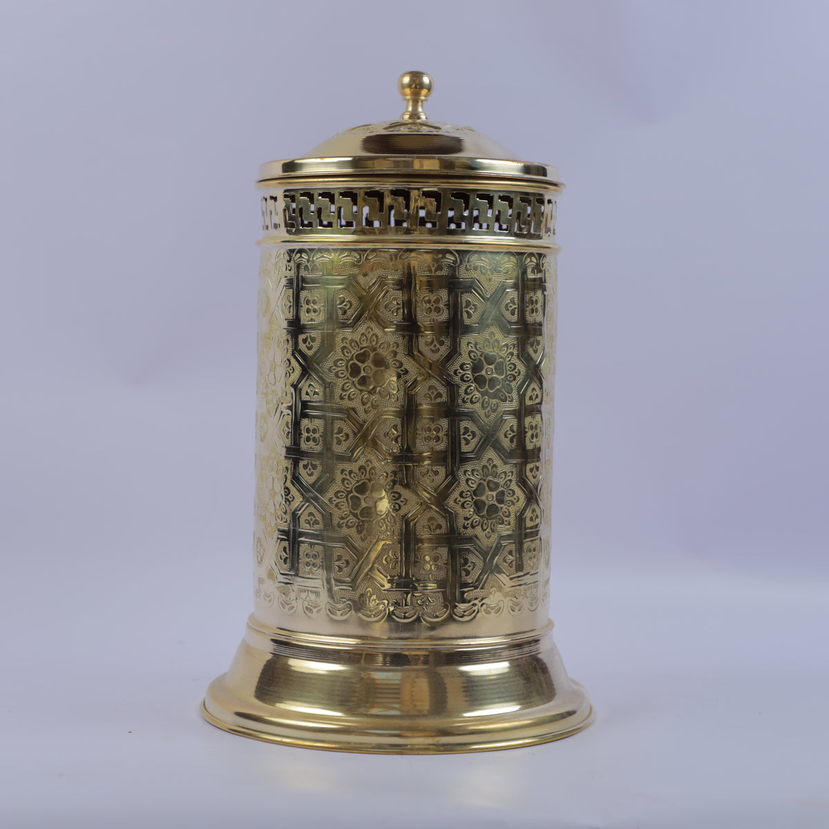 Handcrafted Engraved Brass Bathroom Waste Bin with Lid