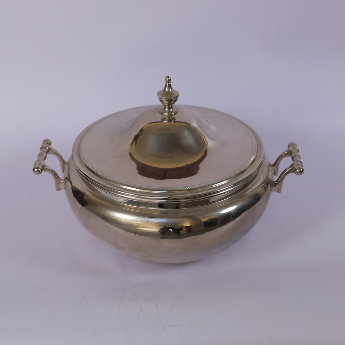 Handmade Polished Brass Serving Bowl with Lid & Side Handles