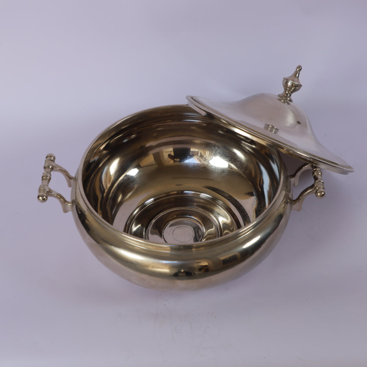 Handmade Polished Brass Serving Bowl with Lid & Side Handles