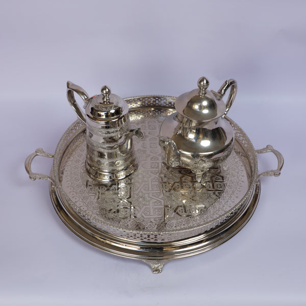 Handmade Moroccan Brass Tea Set with Engraved Serving Tray