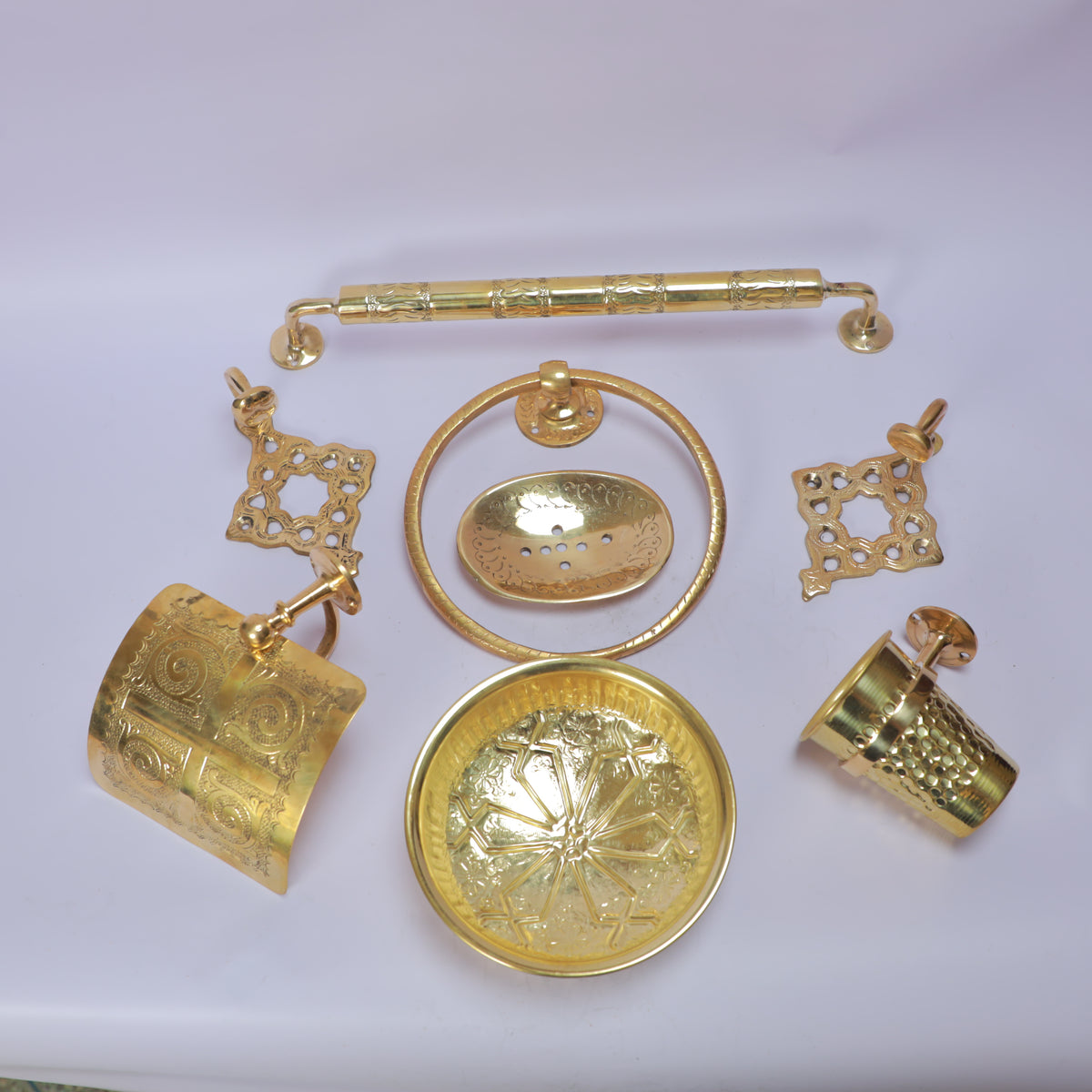 Handmade Moroccan Brass Bathroom Accessories Set