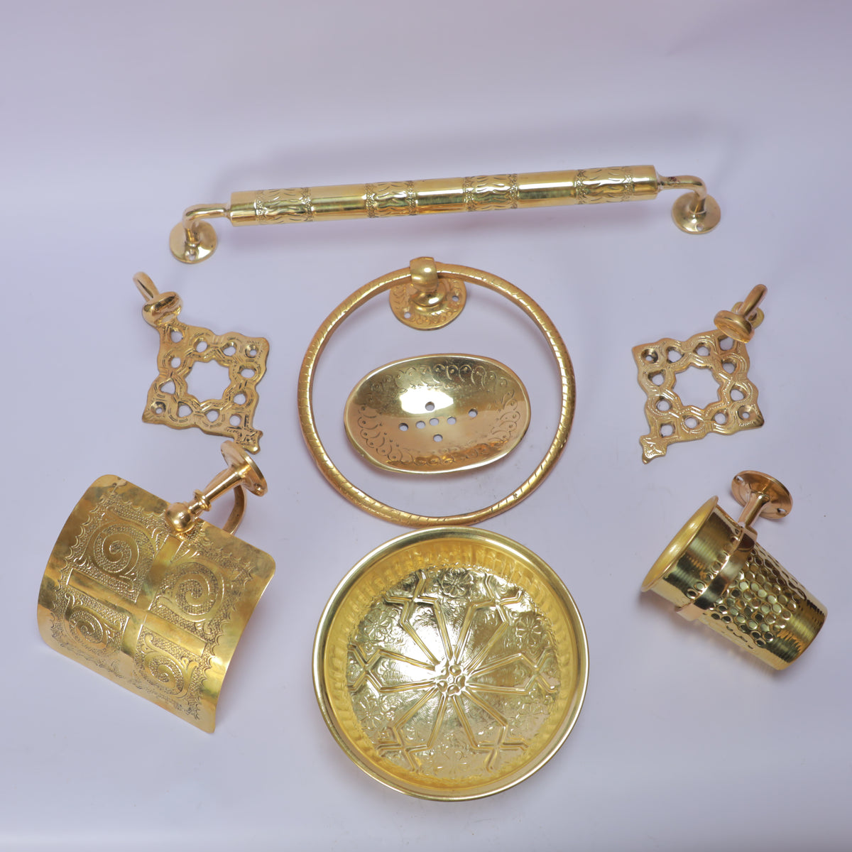 Handmade Moroccan Brass Bathroom Accessories Set