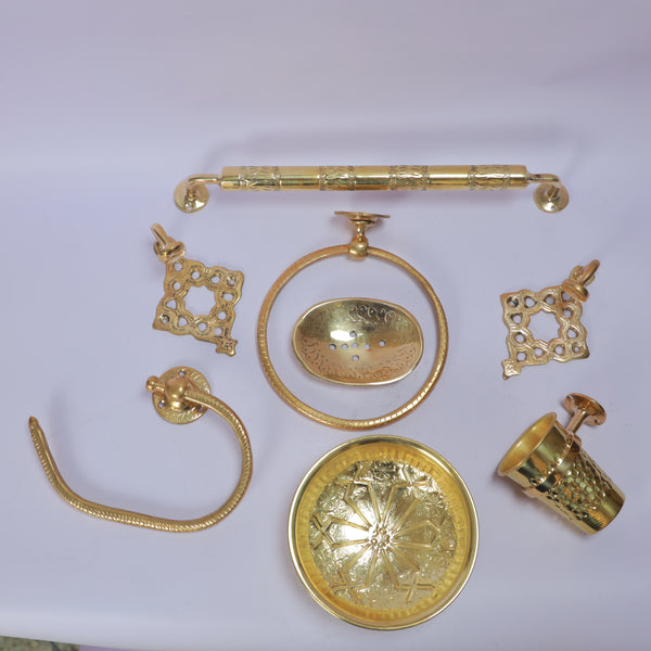 Handmade Moroccan Brass Bathroom Accessories Set