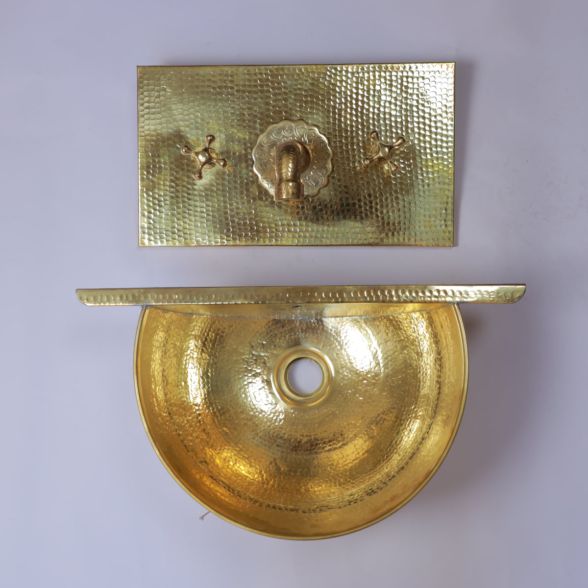 Handmade Moroccan Brass Wall Mount Sink with Faucet