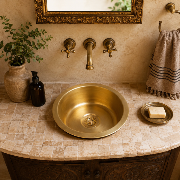 Handcrafted Brass Bowl Basin with Threaded Drain Outlet