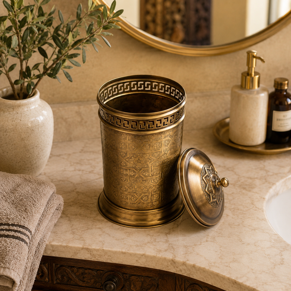Handcrafted Engraved Metal Container with Vintage Moroccan Design