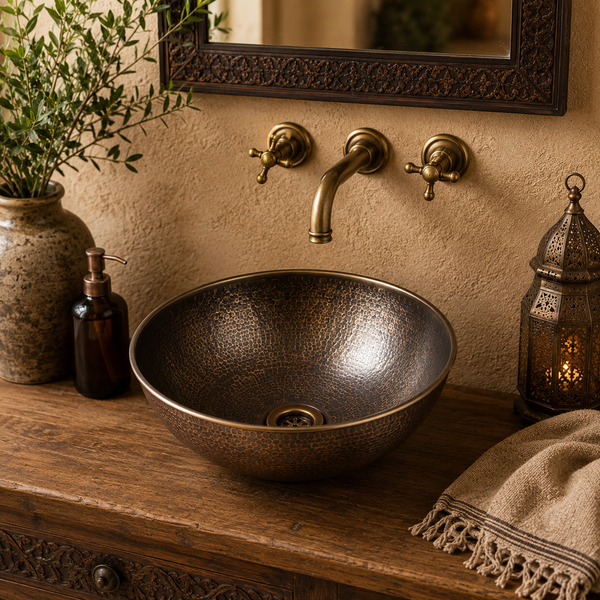 Handmade Textured Brass Vessel Sink with Rustic Luxury Finish