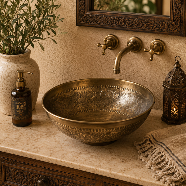 Handmade Decorative Brass Basin with Vintage Artisan Design