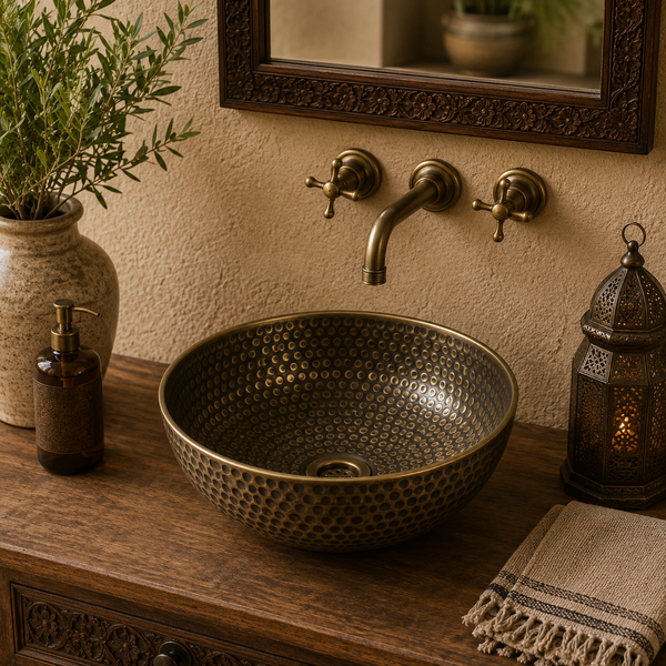 Handmade Round Bathroom Basin with Textured Finish