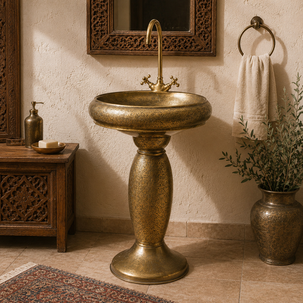 HandMade Antique Handmade Brass Pedestal Wash Basin with Faucet