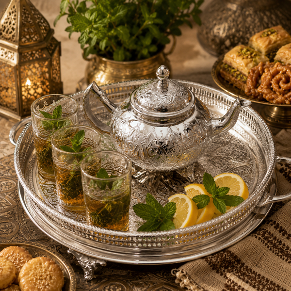 HandMade Silver Decorative Tea Set with Serving Tray