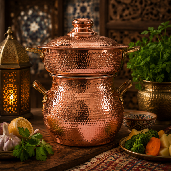 Handmade Hammered Copper Couscous Pot with Steamer