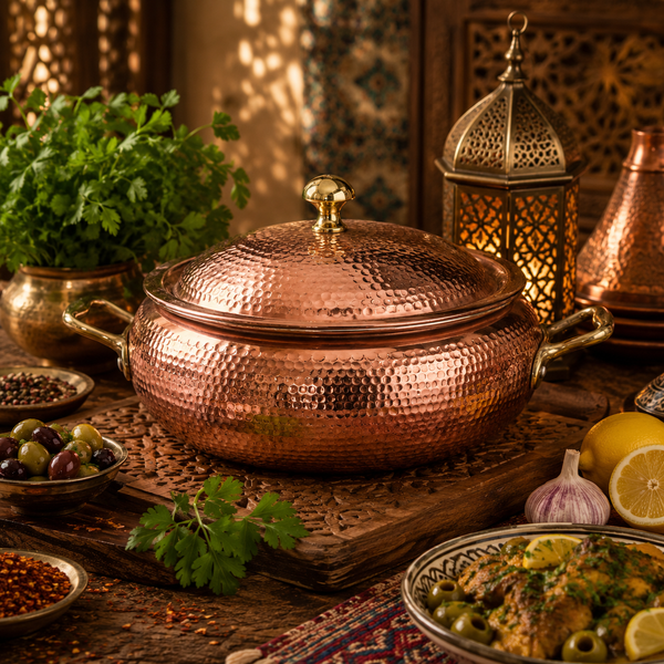 HandMade Hammered Copper Cooking Pot with Lid and Handles