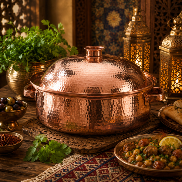 Handmade Hammered Copper Cooking Pot with Lid